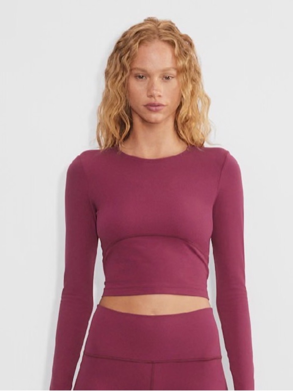 Aritzia TNA Long-Sleeve Cropped Top in Deep Berry